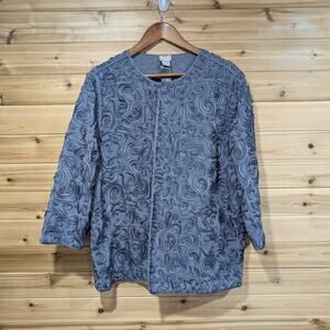 Chico's Jacket Womens 16 Blue Textured Floral Open Front Size 3